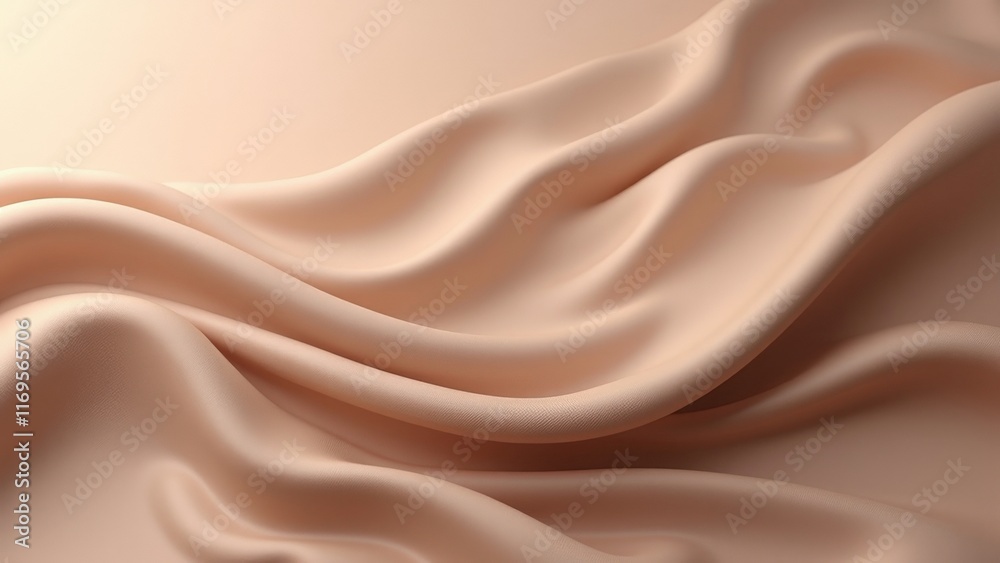 Flowing beige silk fabric with smooth waves and subtle light