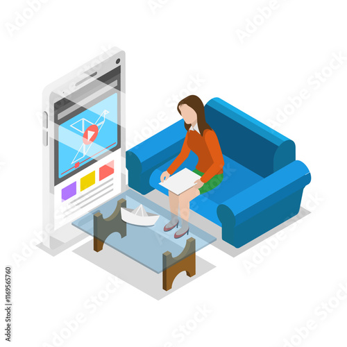 3D Isometric Flat Vector Illustration of Stay at Home Games, Learning and Leisure. Item 3