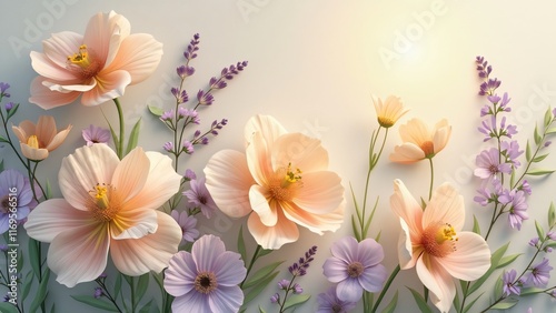 Elegant Peach and Lavender Floral Arrangement AI Art