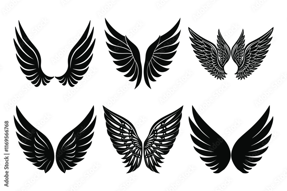 Set of wing silhouette vector illustration Set of wing silhouette vector illustration