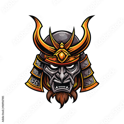 A detailed vector illustration of a samurai helmet with intricate metal details.