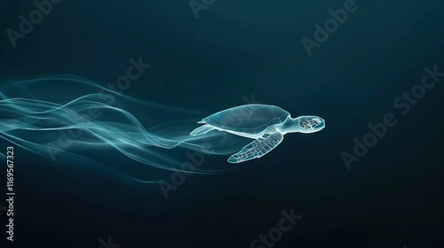   Sea turtle swimming in water with smoke coming from its back and head raised