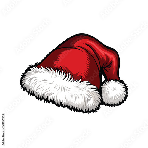 Vector illustration of a Santa Claus hat with plush red velvet and a white fur trim.