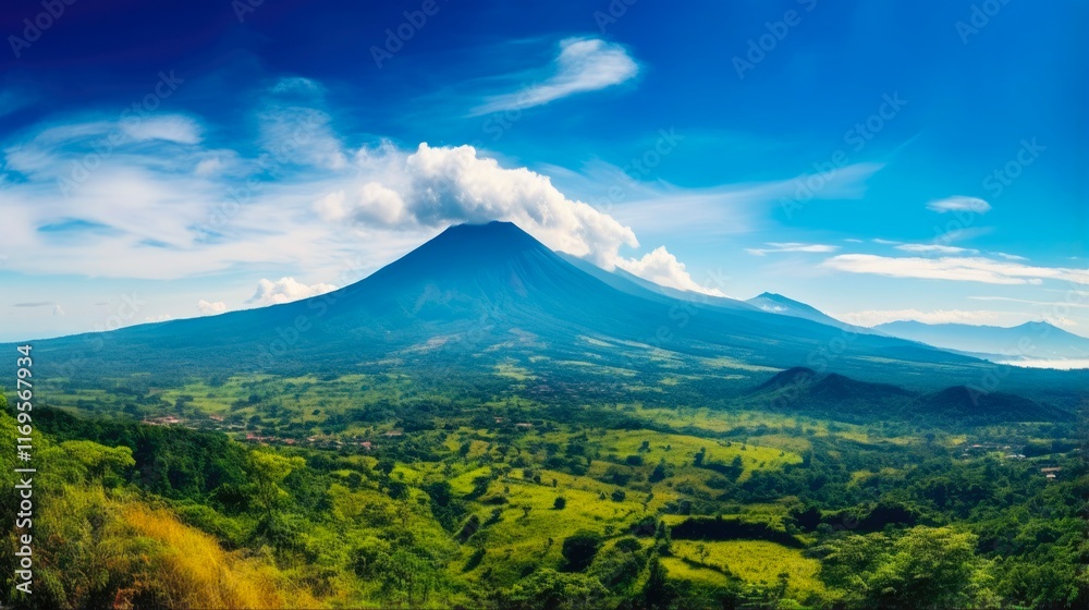 Fototapeta premium Panoramic view of Izalco Volcano in Cerro Verde National Park, El Salvador. Experience the Adventure and Beauty of Central America's Protected Natural Wonders