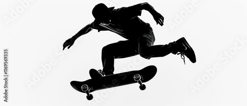 Silhouette of a Skater Performing a Trick in Mid-Air. Generative ai. photo