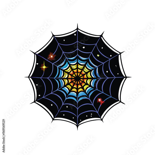 A spiderweb in the sky with stars caught in the web.