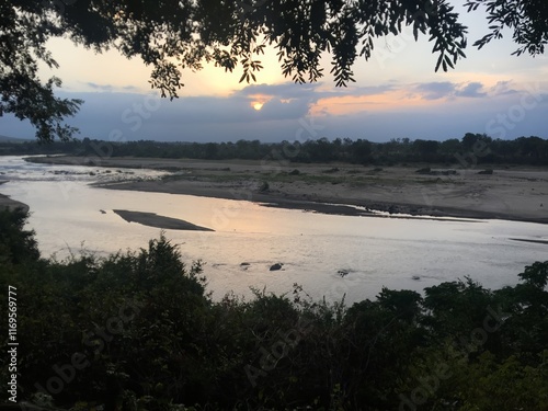 Crocodile River at sunset, Kruger National Park, Mpumalanga, South Africa.