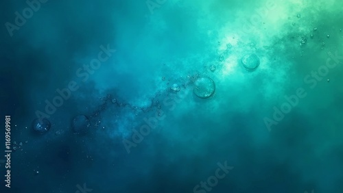 Obraz na płótnie Abstract teal background with suspended water droplets and flowing texture w salonie