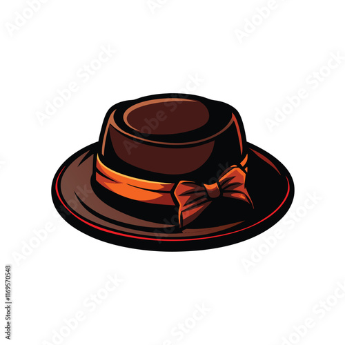 A stylish dark wool felt pork pie hat with a large orange bow.