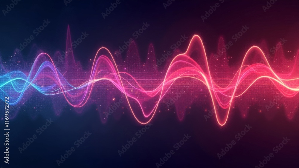 Glowing neon soundwave lines on dark digital background