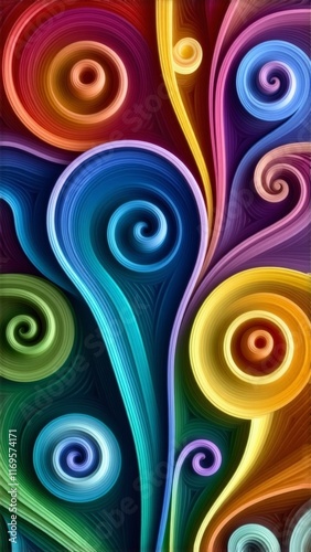 Obraz na płótnie Colorful swirl design with layered curves and luminous abstract shapes w salonie