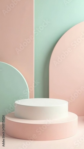 Obraz na płótnie Abstract pastel podium with geometric arches in soft color background w salonie