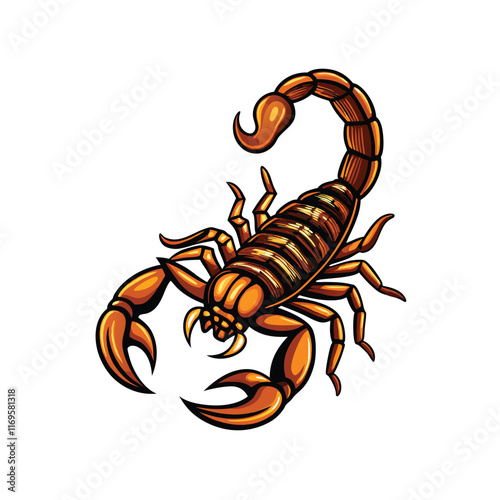 Close-up vector illustration of a scorpion with its tail raised, showcasing its stinger.