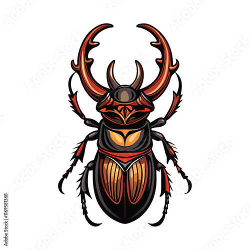 A close-up vector illustration of a stag beetle, emphasizing its intricate details, powerful mandibles, and vibrant colors.