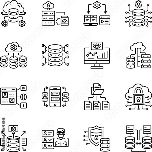 Collection of Linear Style Database Icons 