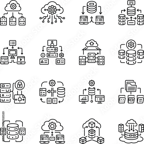 Bundle of Line Style Database Storage Icons 


