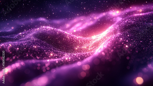 Abstract Digital Galaxy – Glowing Purple Particles and Waves