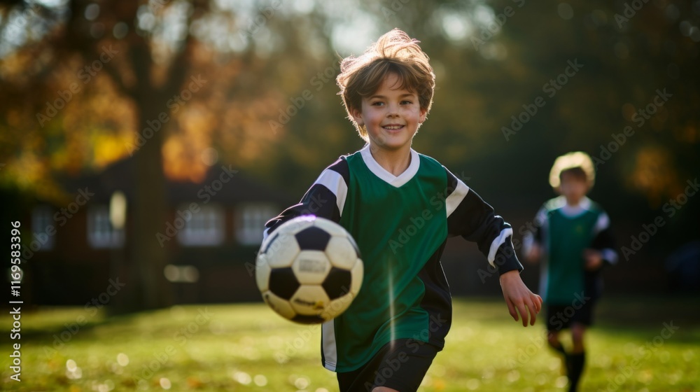Fototapeta premium Happy Young Football Players Enjoying a Sunny Day on the Field. Generative ai