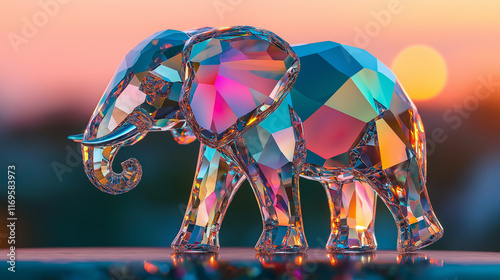 elephant shiny brilliant shaped crystal isolated on 3 d awesome background photo