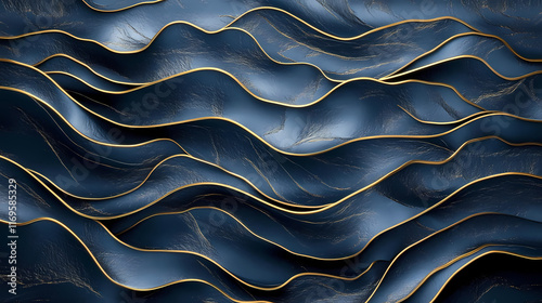 Fondo azul marino con lineas en curva en color dorado moderno y abstracto con espacio de copia elegancia y sofisticacion. Seafarer. Illustration