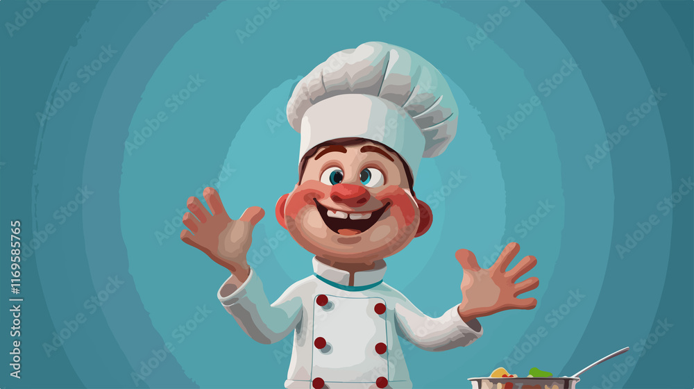 Little Chef Gesturing on Blue Background Vector Illustration Little Chef Gesturing on Blue Background Vector Illustration