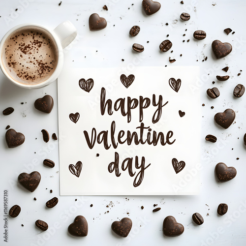 happy valentine day in white background with chocholatte love and rose flower photo