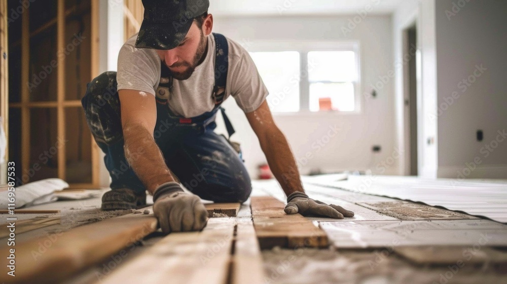 Construction Worker Walking through a Renovation Site. Generative ai Construction Worker Walking through a Renovation Site. Generative ai