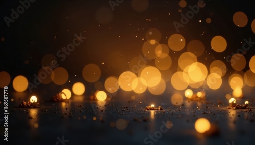 Blurred gold lights, black void Elegant, luxurious feel , texture, blurred, celebration photo