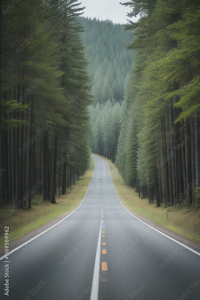 Obraz premium Road in middle of forest