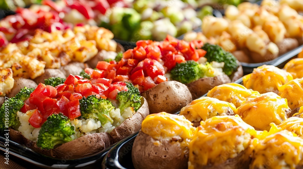A Colorful Array of Delicious Baked Potatoes with Assorted Fillings for Every Celebration A Colorful Array of Delicious Baked Potatoes with Assorted Fillings for Every Celebration