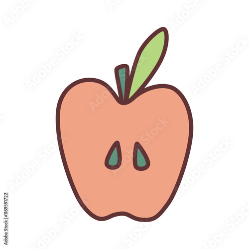 Apple half doodle icon hand drawn with thin line in minimalistic style and colored. Vector illustration isolated on white background