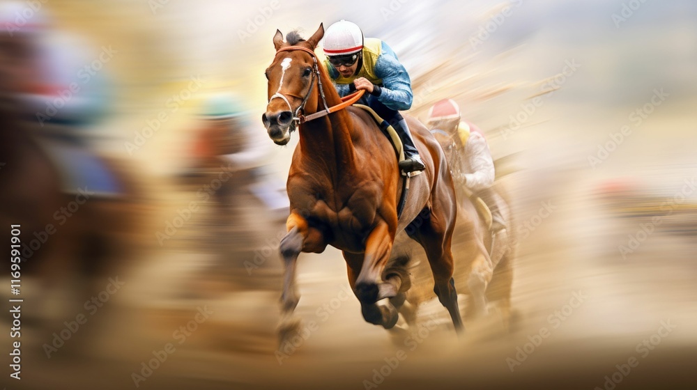 Naklejka premium Thrilling Horse Race in Action. Generative ai