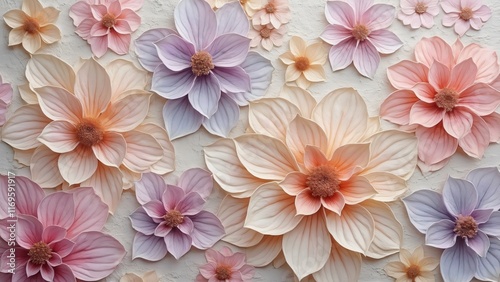 Large Pastel Paper Flowers Wall Art Background
