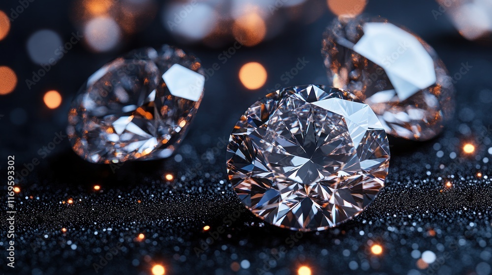 Fototapeta premium Sparkling diamonds on dark glitter. (1)