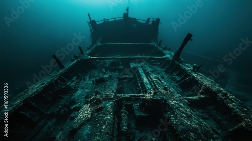 Vibrant Underwater Scene of a Salvaged Shipwreck photo