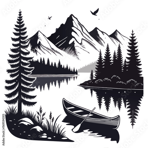 silhouette of a fisherman fishing on a boat vector art illustration isolated on transparent background.