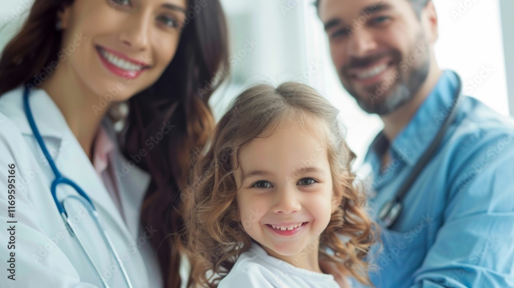Smiling Child with Doctors in Hospital Setting. Generative ai Smiling Child with Doctors in Hospital Setting. Generative ai