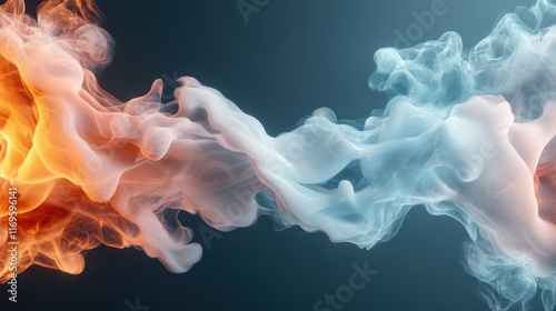 A captivating swirl of orange and blue smoke, artistically blending to create an evocative background that represents dynamism and transformation in design. photo