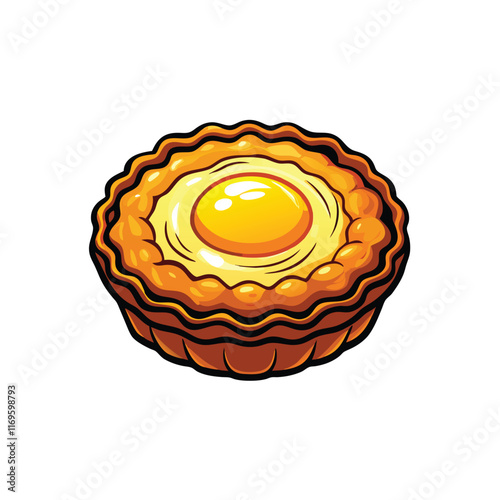 Realistic vector illustration of a golden fried egg tart with a golden yolk.