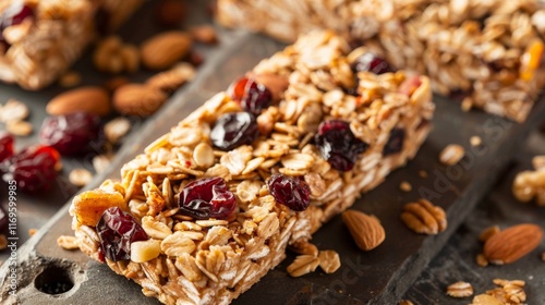 Healthy granola bar with nuts and berries for a nutritious snack option