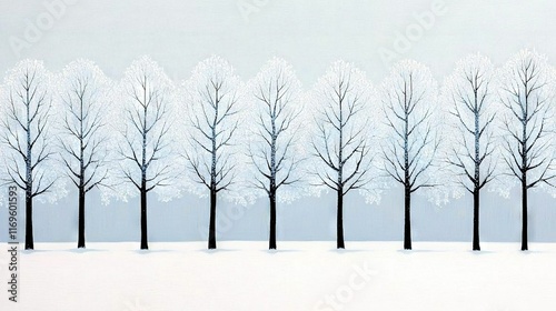 Wallpaper Mural   A painting depicts a row of snow-covered trees against a backdrop of light blue sky in the distance Torontodigital.ca