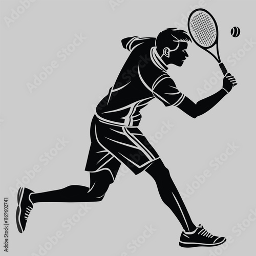 racket player playing silhouette vector design art and illustration