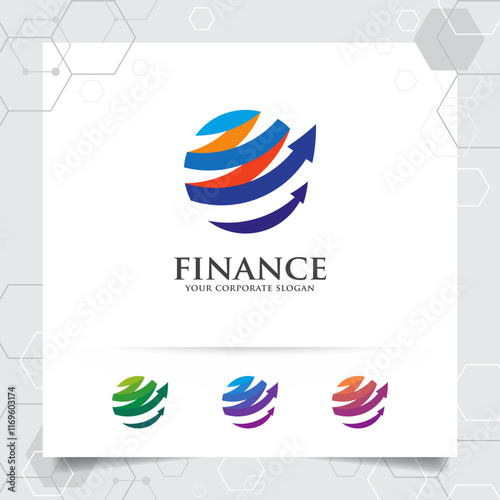 Finance logo marketing design with arrow vector and statistic symbol for investment ,data analyst ,financial company.