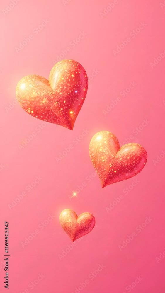 Floating golden hearts on pink background. Floating golden hearts on pink background.