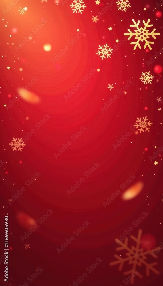 Delicate snowflakes fall on red-to-gold gradient background , subtle, cold, winter Delicate snowflakes fall on red-to-gold gradient background , subtle, cold, winter