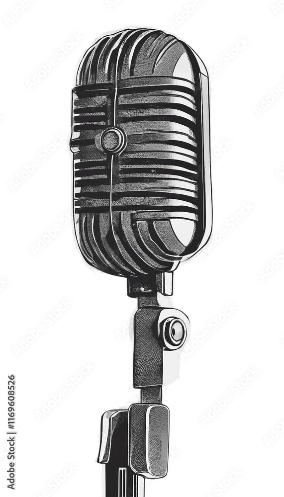 Fototapeta premium A microphone line art style illustration in modern format vertical isolated on transparent background