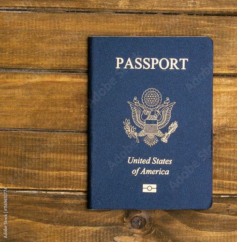 US passport on wooden background