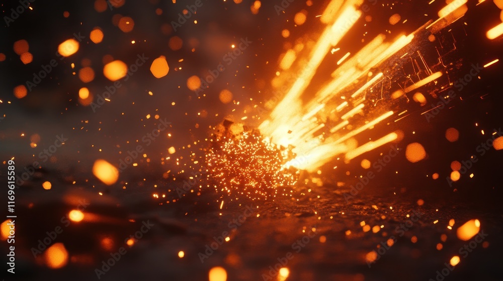 Fototapeta premium Fiery Sparks Exploding From Molten Metal