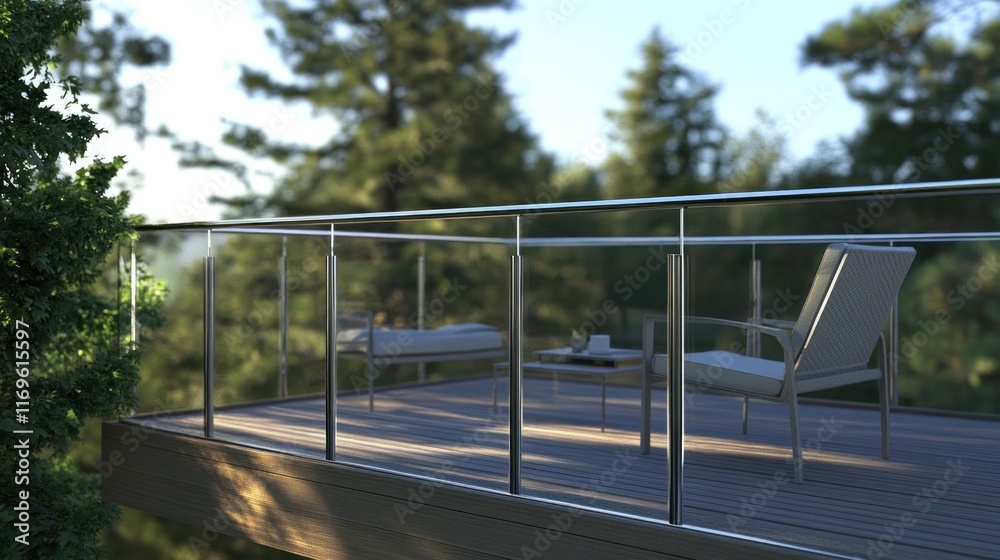Modern Deck Overlooking Lush Green Forest Modern Deck Overlooking Lush Green Forest