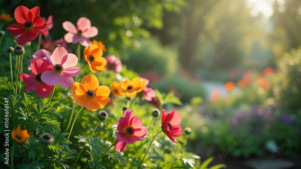 Vibrant Spring Flowers Blooming in Garden Sunlight Vibrant Spring Flowers Blooming in Garden Sunlight